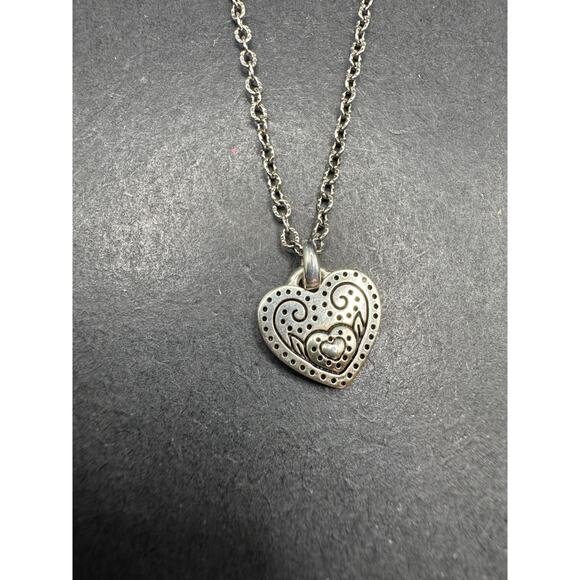 Brighton Necklace Reversible Heart Love Blooms Silver Tone with Scrolls 18" - Picture 1 of 8